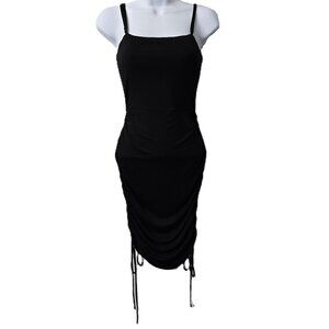 Lovers + Friends Gathered Dress M Stretch Shirred Mini Black Tie Side Beach NEW